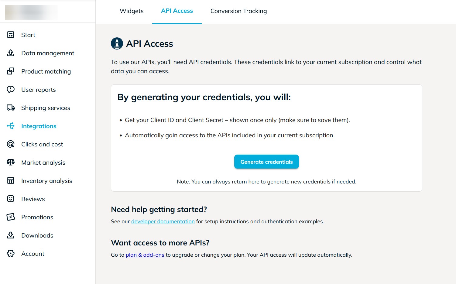 Business Center API Access
